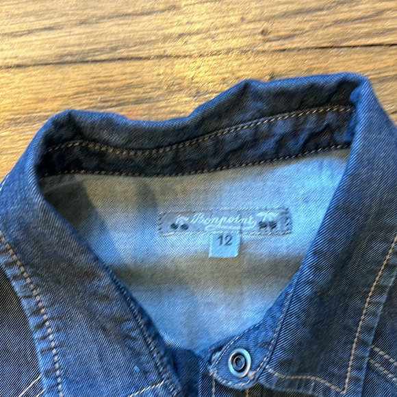 Bonpoint Dark Denim Snap Button Shirt Sz 12 - Picture 2 of 7